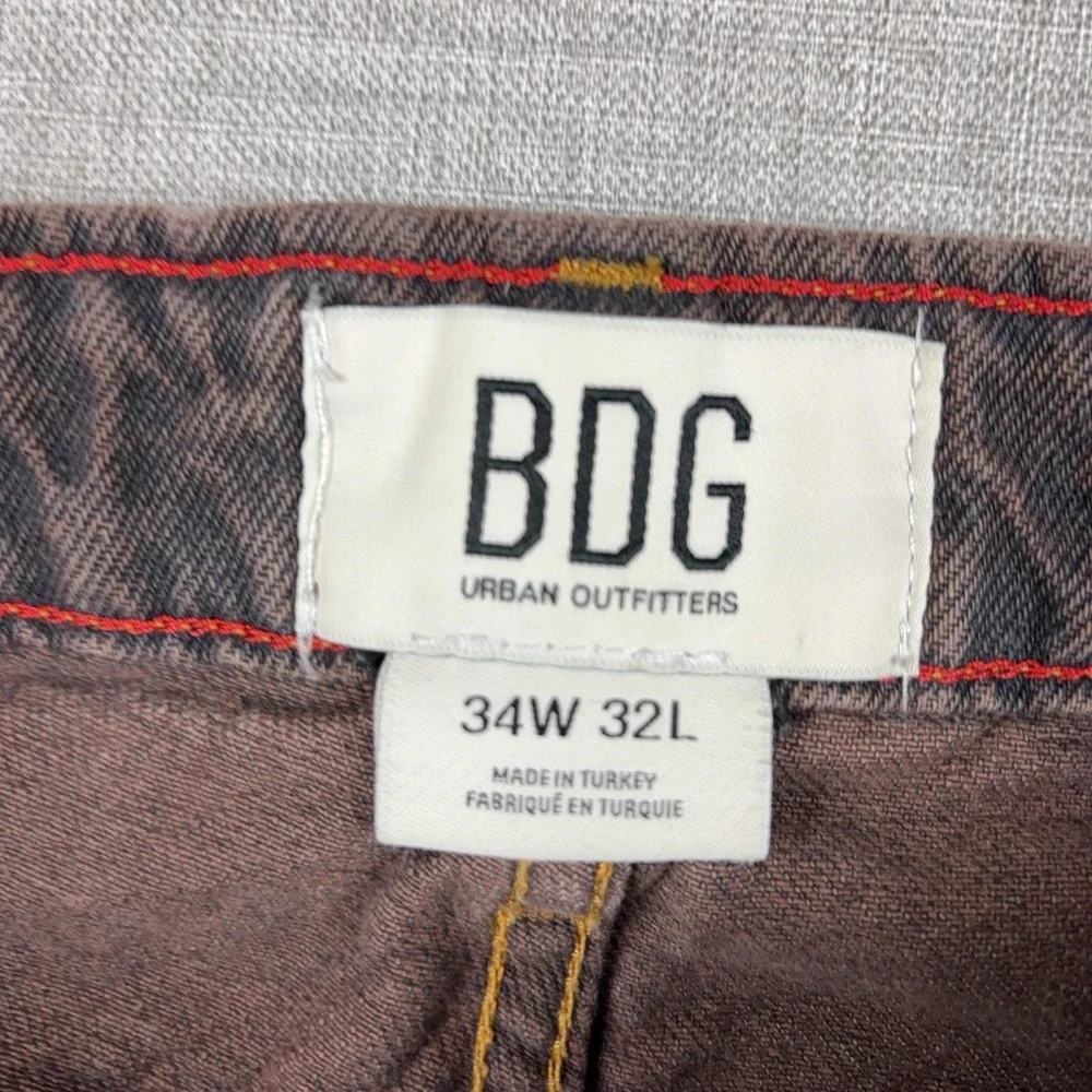 BDG Jeans Mens 34x32 Brown Medium Wash Relaxed Wide Leg Distressed Denim Pants
